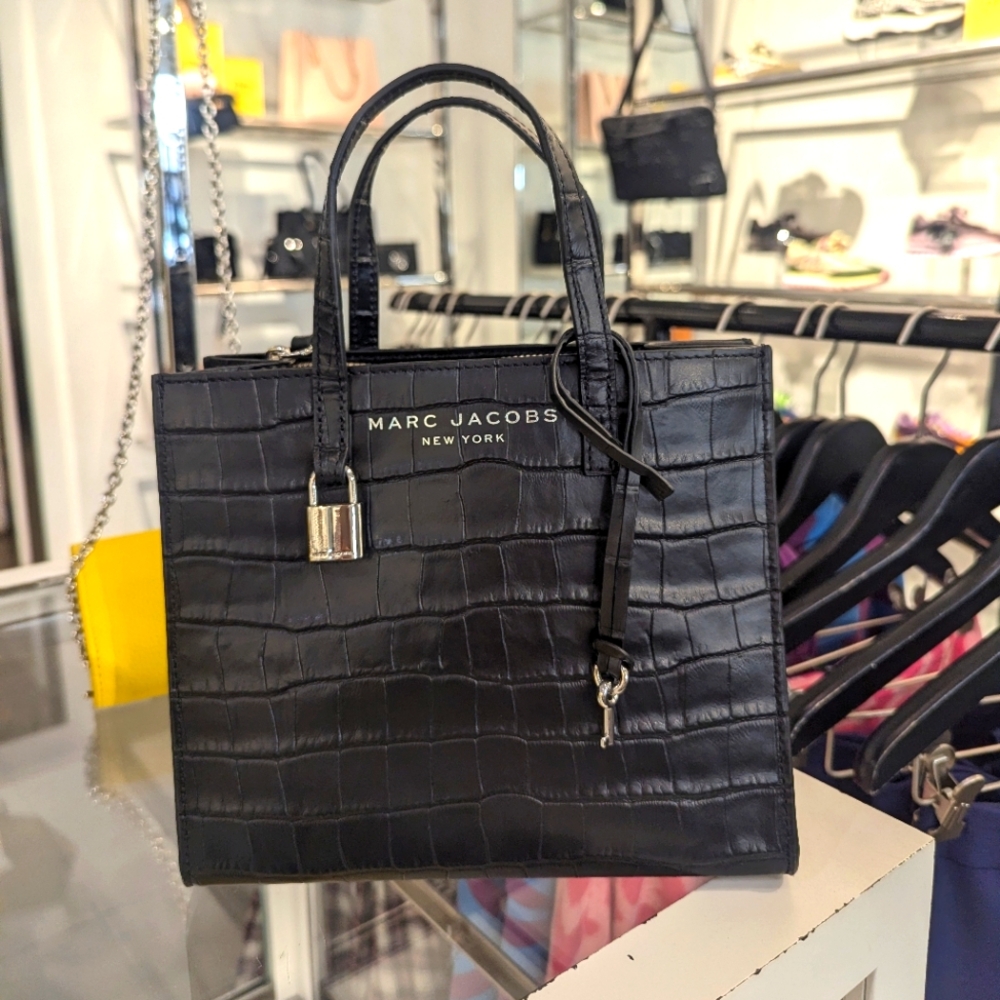 NWT MARC JACOBS Croc Print Leather Micro MINI GRIND Crossbody Purse Bag Black $4